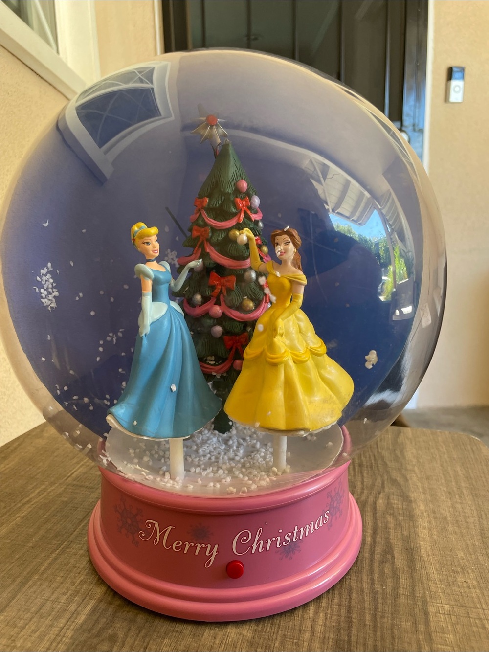 Vintage Disney Princess Christmas Musical Air-Blown Snow Globe Cinderella Belle